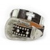 Belt - Rhinestone Split Leather Belt - Croc Embossed w/ Cross Charms - Brown Color - BLT-CRS151CBR