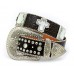 Belt - Rhinestone Split Leather Belt - Croc Embossed w/ Cross Charms - Coffee Color - BLT-CRS151CCOF