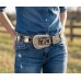 Belt - Rhinestone Split Leather Belt - Croc Embossed w/ Cross Charms - Leopard/Brown Color - BLT-CRS151LPBR