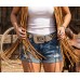 Belt - Rhinestone Split Leather Belt - Croc Embossed w/ Cross Charms - Leopard/Brown Color - BLT-CRS151LPBR