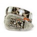 Belt - Rhinestone Split Leather Belt - Croc Embossed w/ Cross Charms - Leopard/Brown Color - BLT-CRS151LPBR