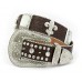 Belt - Rhinestone Split Leather Belt - Croc Embossed w/ Fleur De Lis Charms - Coffee Color - BLT-FDL154CBCOF