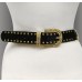 Belt - Patent Croc Embossed w/Rhinestone Gold Tone Oval Chain - Black Color - BLT-TO40182B
