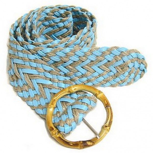 Braided PU Leather & Linen Belt w/ Bamboo Buckle - BLT-BE042TQ