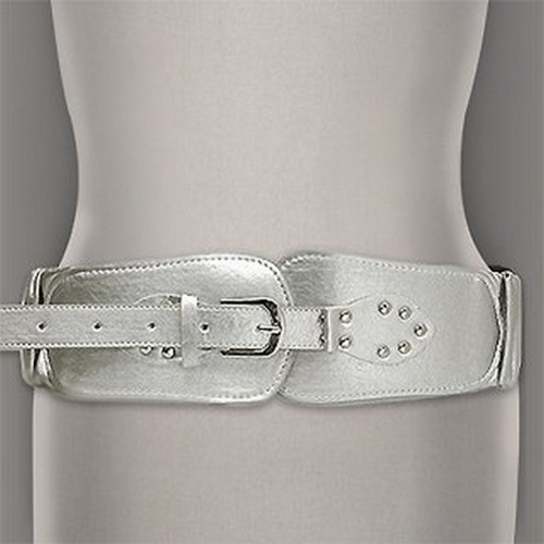 Belt - Elastic Belt - Metallic Leather-Like - Silver - BLT-BE143SIL