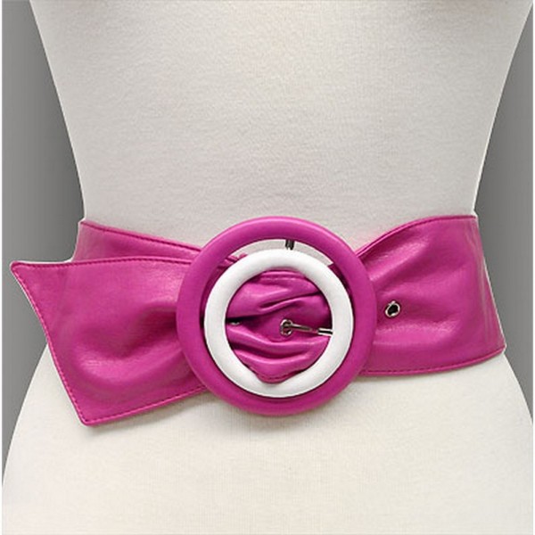Soft Leather w/ Double Two Tone Circle Buckles - Fuchsia - BLT-BE227FU-ML