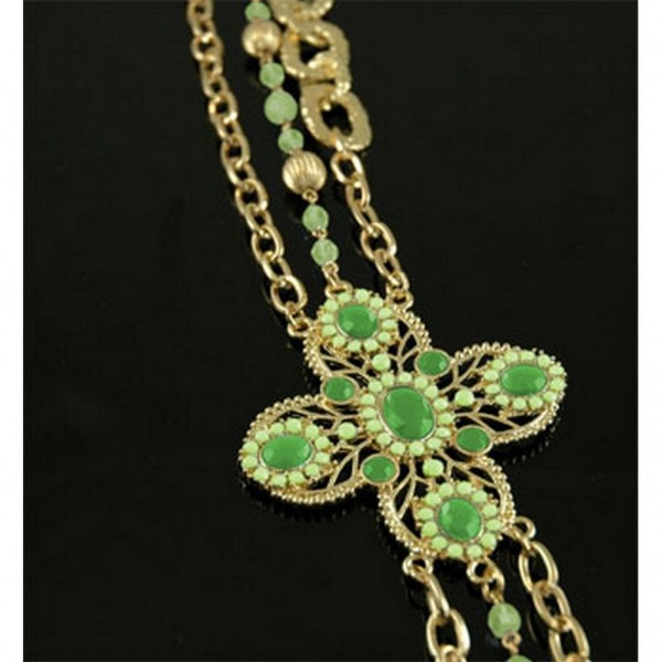 Chain Belt - Beaded w/ Jeweled Buckle - Green - BLT-T1368GN