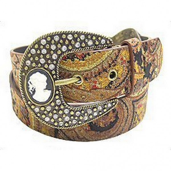 Studded w/ Jeweled Cameo Buckle - Brown - Size : M - BLT-TO31097BN-M