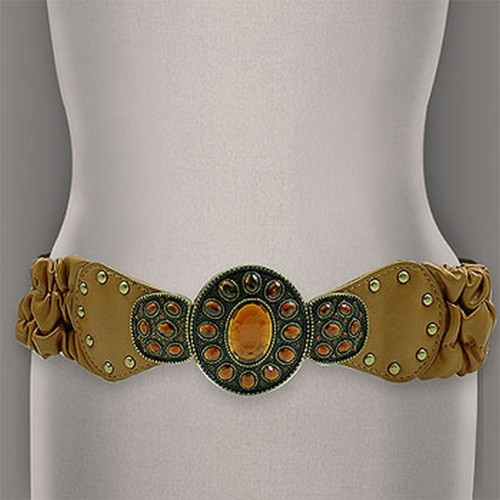 Stretchable Belt w/ Antique Brass Buckle - Camel - Size : ML - BLT-TO33524CA-ML