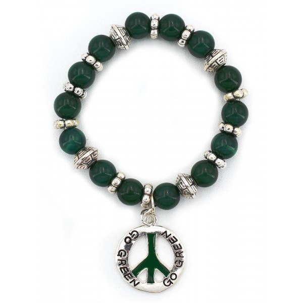Go-Green Strectchable Bracelets w/ Peace Charm - BR-OB00055ASGRN