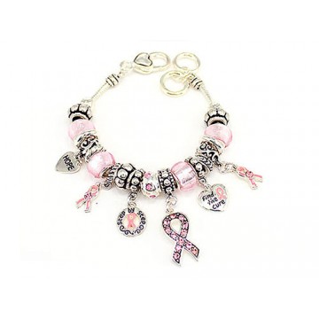 Charm Bracelet - Pink Ribbon Charms Bracelet - Pink - BR-OB03767ASPNK
