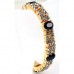 Rhinestone Stretch Bracelet - Double Line Gold Tone - Black - BR-CQB0831B