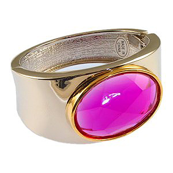 Faux CZ Hinge Bracelet/ Oval - Fuchsia  Color- BR-4589FS