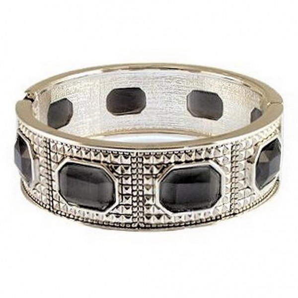 Faux CZ Hinge Bracelet/ Octagon - Black Color - BR-4953BK