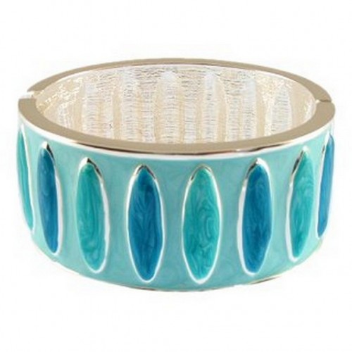 Hand Painted Hinge Bracelet/ Raised Oval - Blue Color - BR-5085BL
