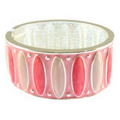 Hand Painted Hinge Bracelet/ Raised Oval - Pink Color - BR-5085PK