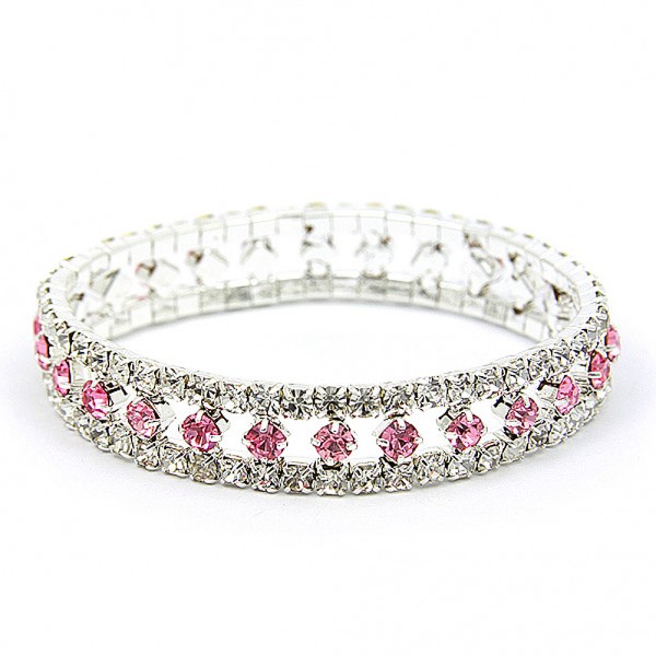 Stretchable Bracelets Rhinestones -  Pink - BR-5678PK