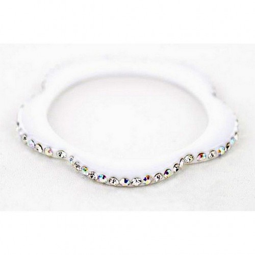 Bangle Bracelets - Flower Shape w/ Rhinestones - White - BR-ACB2688A1