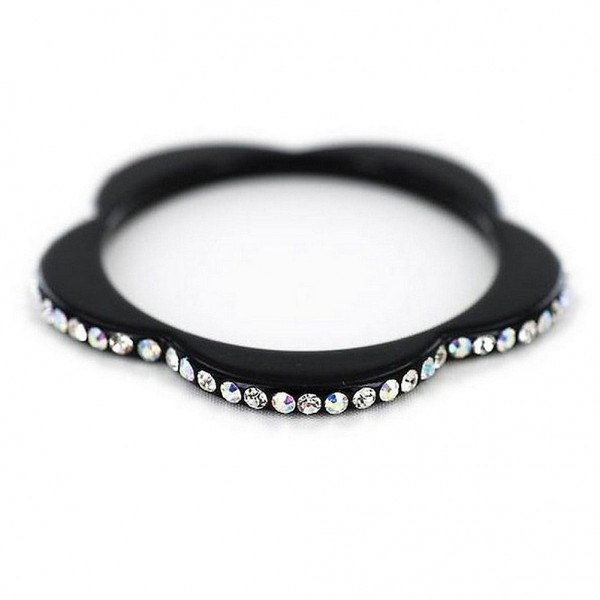 Bangle Bracelets - Flower Shape w/ Rhinestones - Black Color - BR-ACB2688B