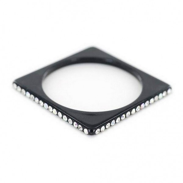 Bangle Bracelets - Square Shape w/ Rhinestones - Black Color - BR-ACB2689B