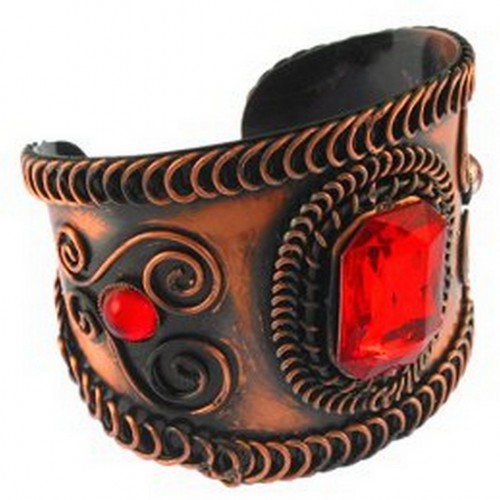 Brass Cuff Imitation Stone - Red Stone Color -  BR-BA9RD