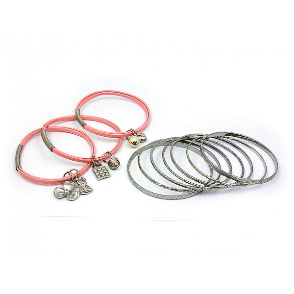 Charm Bracelets + Metal Bangles Set - BR-HB003B-LRO