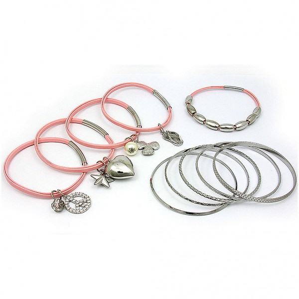 Charm Bracelets + Metal Bangles Set - BR-HB032B-LRO