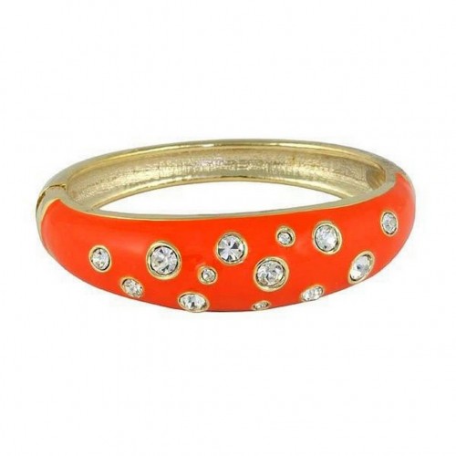 Bangle Bracelets - Epoxy w/ Clear Stones - Orange Color - BR-JB7189OG