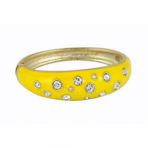 Bangle Bracelets - Epoxy w/ Clear Stones - Yellow - BR-JB7189YL