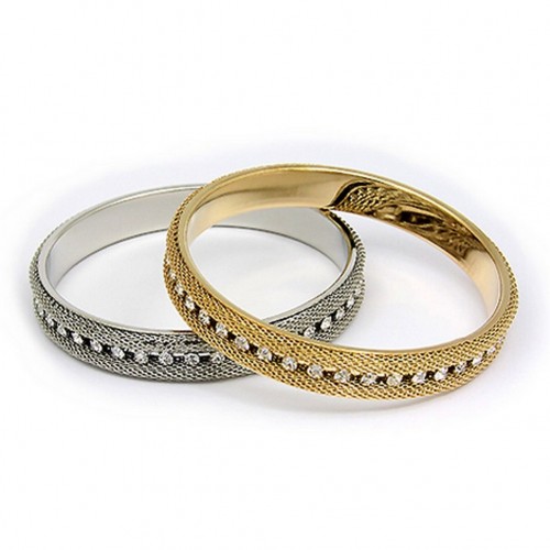 2-pc Set Mesh Bangle Bracelets w/ One Line Clear Rhinestone - BR-MB002GDRH