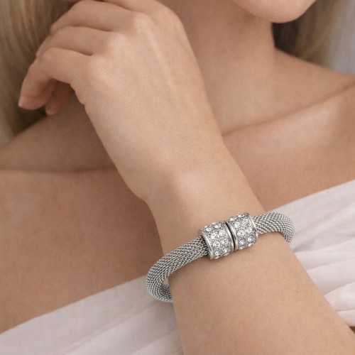 Bracelets Wholesale - Mesh Strap Bracelets w/ Rhinestone Rings - Rhodium