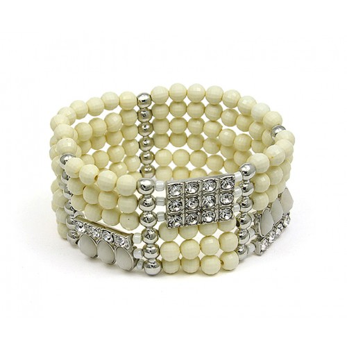Stretchable Bracelets - Beaded & Rhinestone - White - BR-MCB249WH