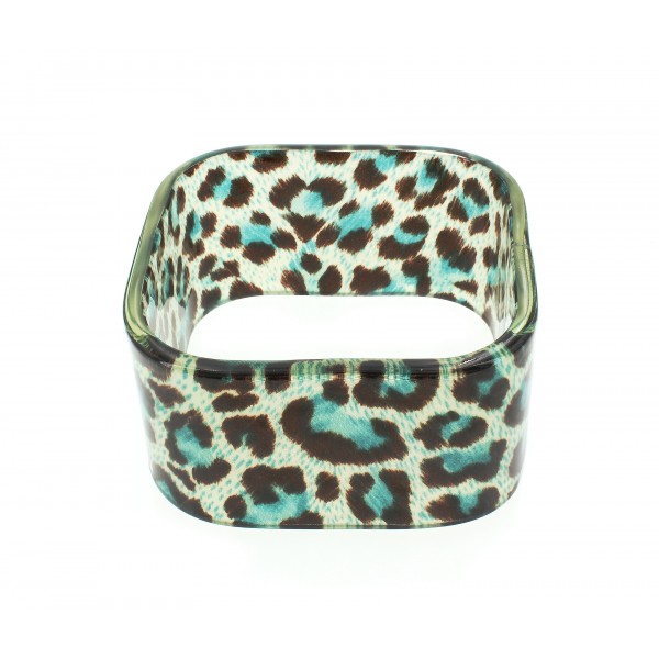 Animal Print Acrylic Rectangle Bangle Bracelets - Blue Color - BR-OB00084BLZ