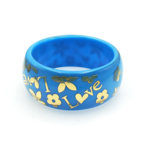 Acrylic Bangle w/ Loves & Flowers Bracelets - Blue - BR-OB00182BLU