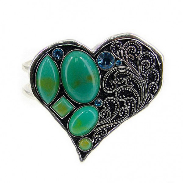 Hinge Bracelets- Faux Stone Casting Heart Bracelets - BR-OB00325ASTQS
