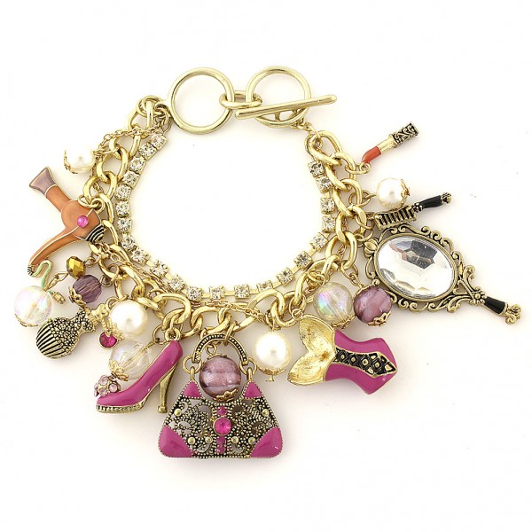 Charm Bracelet - Fashion Accessories Charms - Multiple Chains w/ Toggle Closure