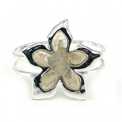 Hinge Bracelets - Mother of Pearl Flower Bracelets - BR-OB02065MPWHT