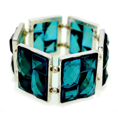 Bracelets Wholesale - Acrylic Pyramid Square Beaded Stretchable Bracelet - Navy Blue