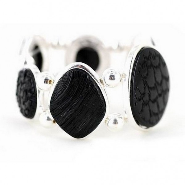 SP Texture Black Bracelet w/ Silver Beads & Frame - Black - BR-ACQB2093B