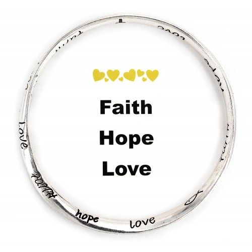 Religious Theme Bangle - Single Twist - " Faith, Love, Hope " - BR-B8364LATS