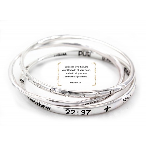 Religious Bangle - 3-PC Set - Matthew 22:37 - Lead Compliant - BR-B8980LASCY