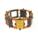 Antique Brass Tone Frame Link Faux Stone Stretchable Bracelet - Mustard & Topaz - BR-ACQB2041G