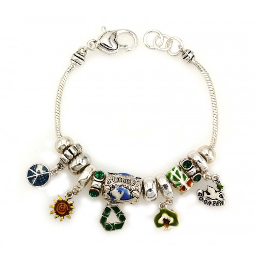 Go-Green Charm Bracelets w/ Multi-beads - BR-OB00071ASMUL