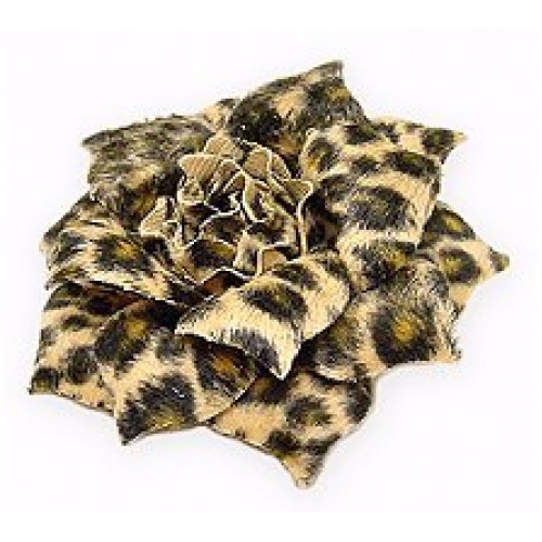 Brooch – Faux Fur Fabric Leopard Print Flower - BC-0051