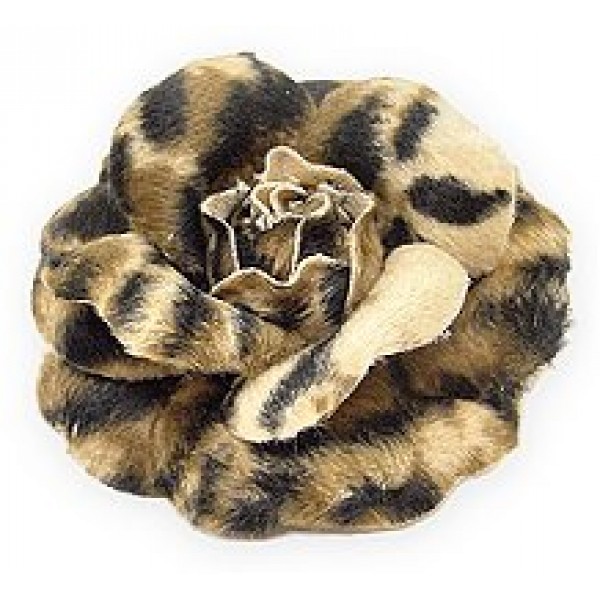Brooch – Faux Fur Fabric Leopard Print Rose - BC-0052
