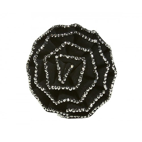 Brooch – Suede-like Rose w/ Silver Beads Trim - Black - BC-ABO25097BK