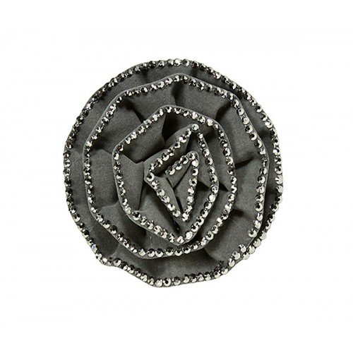 Brooch – Suede-like Rose w/ Silver Beads Trim - Grey - BC-ABO25097GY