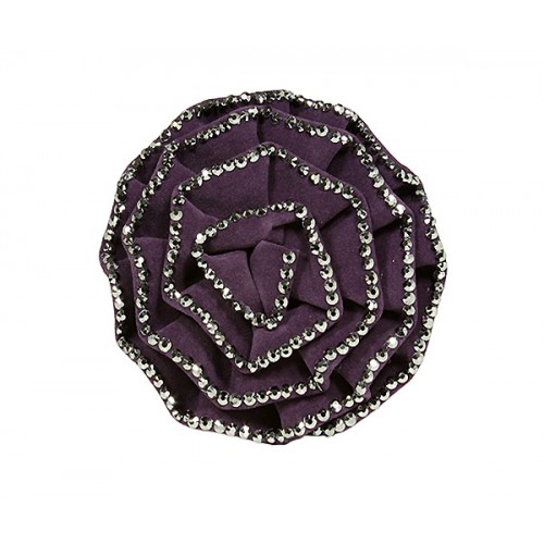 Brooch – Suede-like Rose w/ Silver Beads Trim - Purple - BC-ABO25097P