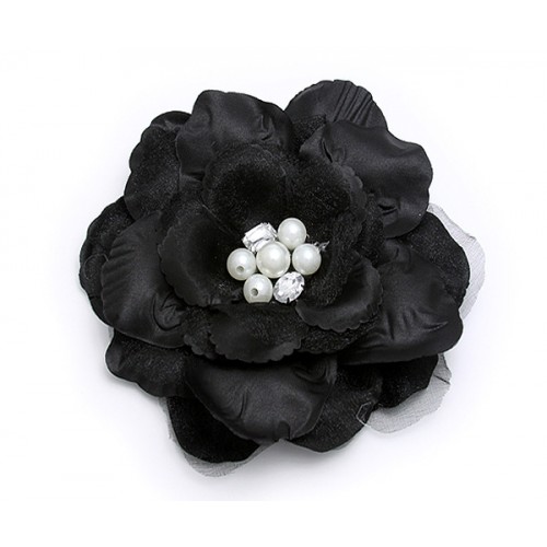 Brooch – Silk Flower w/ Faux Pearl Beads - Black - BC-ABO25113BK