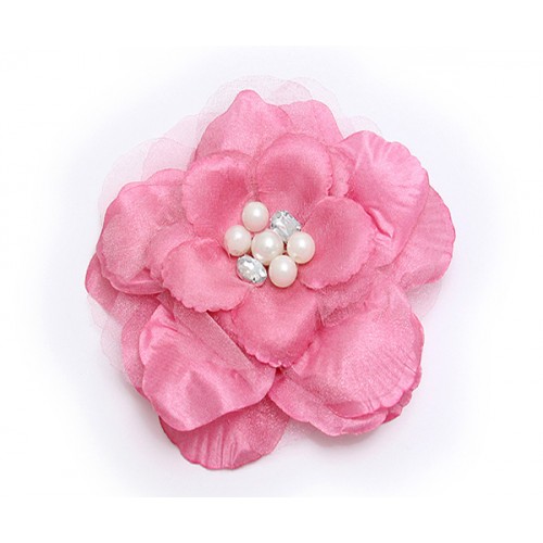 Brooch – Silk Flower w/ Faux Pearl Beads - Pink - BC-ABO25113PK